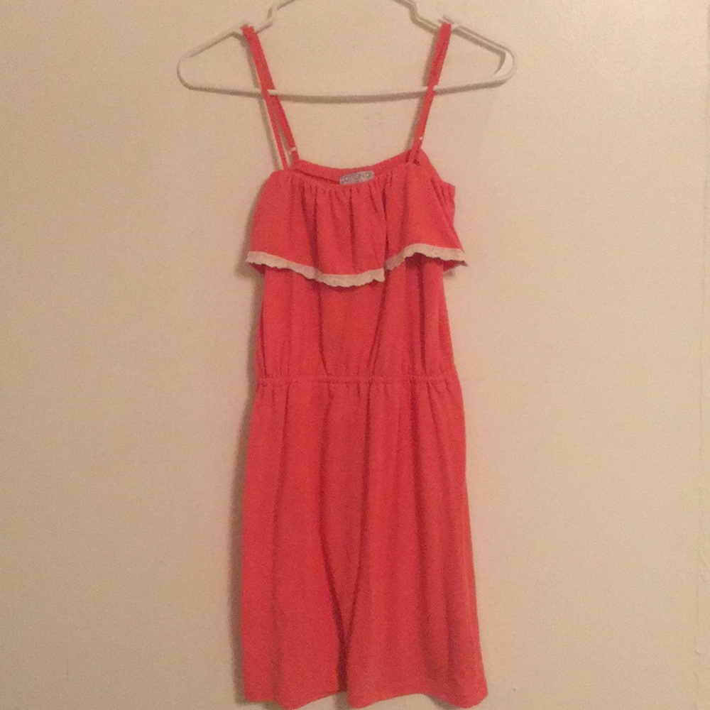 Coral sun dress with lace overlap